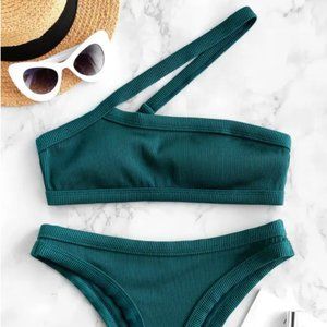ZAFUL One Shoulder Textured Ribbed Bikini NWT